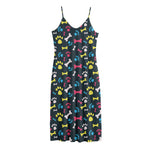 Colorful Paw And Bone Pattern Print Jersey Midi Cami Dress