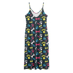 Colorful Paw And Bone Pattern Print Jersey Midi Cami Dress