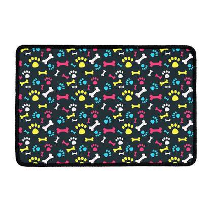 Colorful Paw And Bone Pattern Print Kitchen Mat