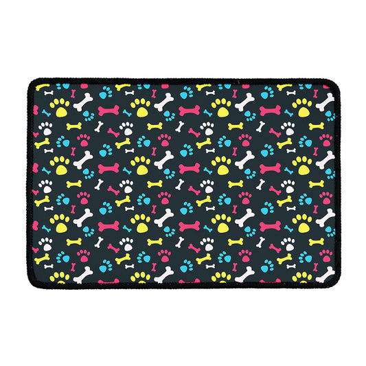 Colorful Paw And Bone Pattern Print Kitchen Mat