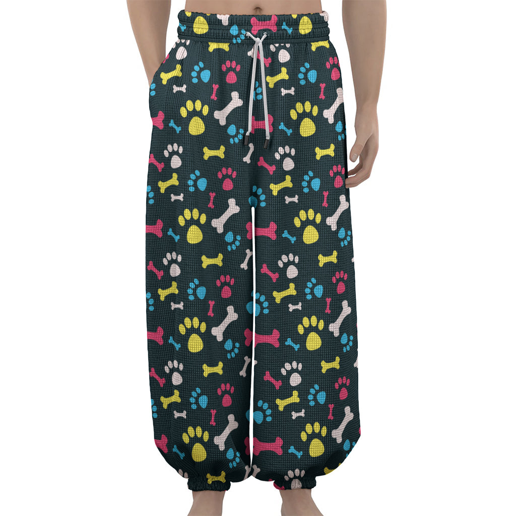 Colorful Paw And Bone Pattern Print Lantern Pants