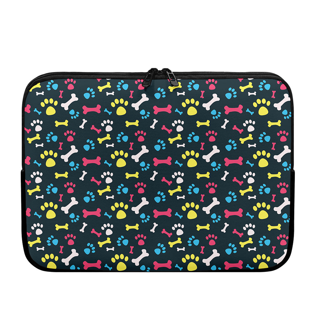 Colorful Paw And Bone Pattern Print Laptop Sleeve