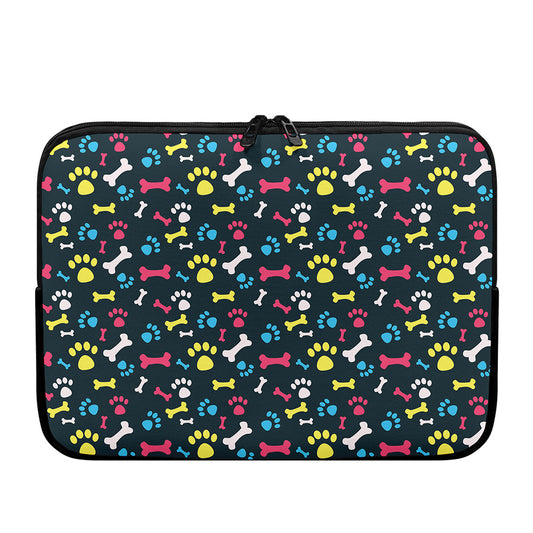 Colorful Paw And Bone Pattern Print Laptop Sleeve