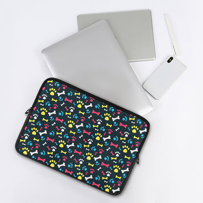 Colorful Paw And Bone Pattern Print Laptop Sleeve