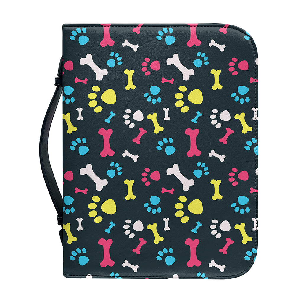Colorful Paw And Bone Pattern Print Leather Bible Cover