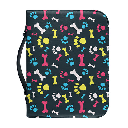 Colorful Paw And Bone Pattern Print Leather Bible Cover