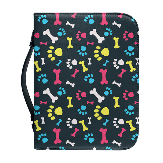 Colorful Paw And Bone Pattern Print Leather Bible Cover