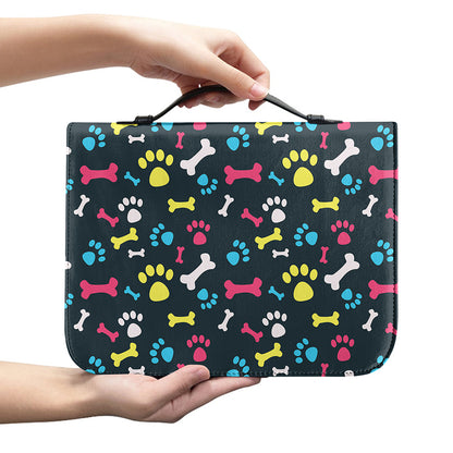Colorful Paw And Bone Pattern Print Leather Bible Cover