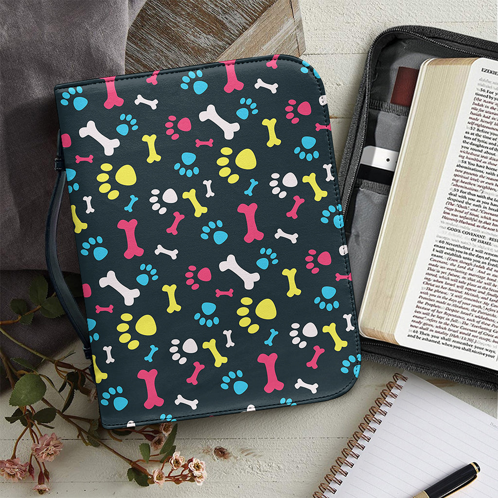 Colorful Paw And Bone Pattern Print Leather Bible Cover