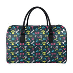 Colorful Paw And Bone Pattern Print Leather Duffle Bag