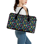 Colorful Paw And Bone Pattern Print Leather Duffle Bag