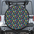 Colorful Paw And Bone Pattern Print Leather Spare Tire Cover