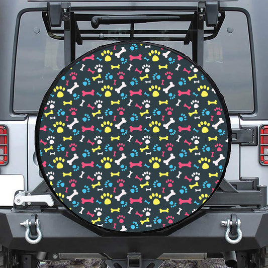Colorful Paw And Bone Pattern Print Leather Spare Tire Cover