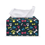 Colorful Paw And Bone Pattern Print Leather Tissue Box Cover