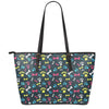 Colorful Paw And Bone Pattern Print Leather Tote Bag