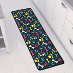 Colorful Paw And Bone Pattern Print Long Kitchen Mat