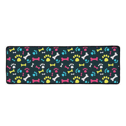 Colorful Paw And Bone Pattern Print Long Kitchen Mat