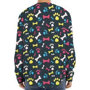 Colorful Paw And Bone Pattern Print Long Sleeve Baseball Jersey