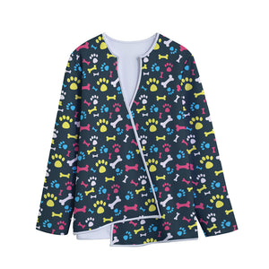 Colorful Paw And Bone Pattern Print Long Sleeve Short Coat