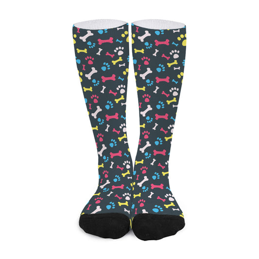 Colorful Paw And Bone Pattern Print Long Socks