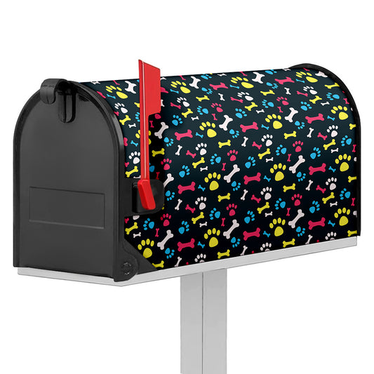Colorful Paw And Bone Pattern Print Mailbox Cover