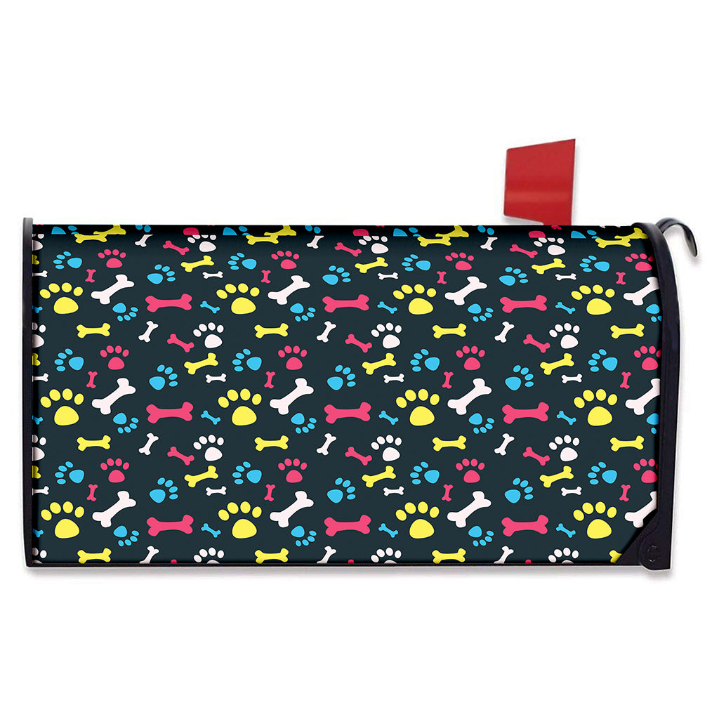 Colorful Paw And Bone Pattern Print Mailbox Cover