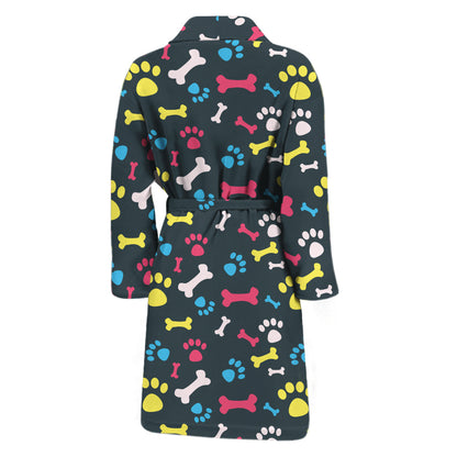 Colorful Paw And Bone Pattern Print Men's Bathrobe