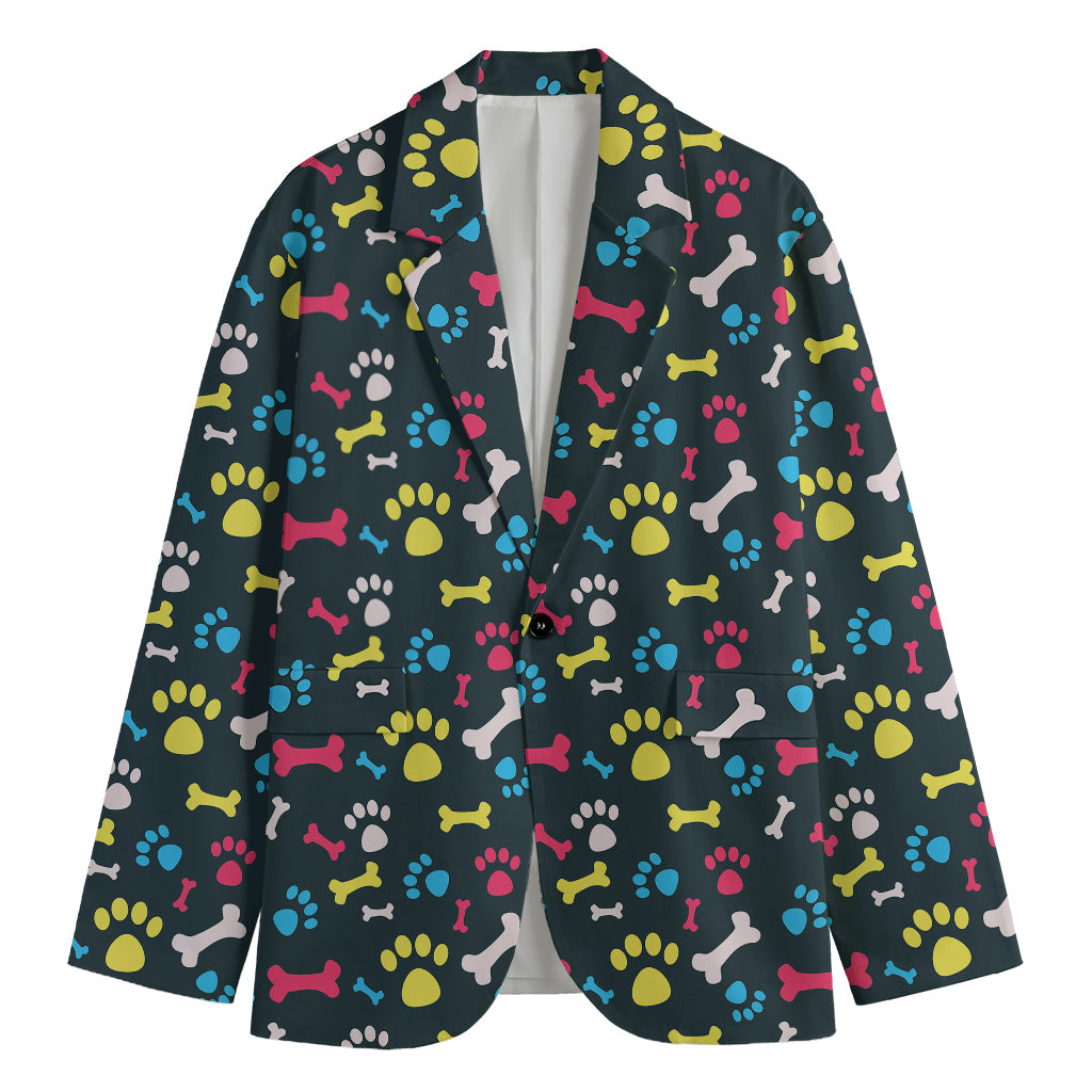 Colorful Paw And Bone Pattern Print Men's Blazer