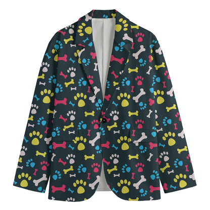 Colorful Paw And Bone Pattern Print Men's Blazer