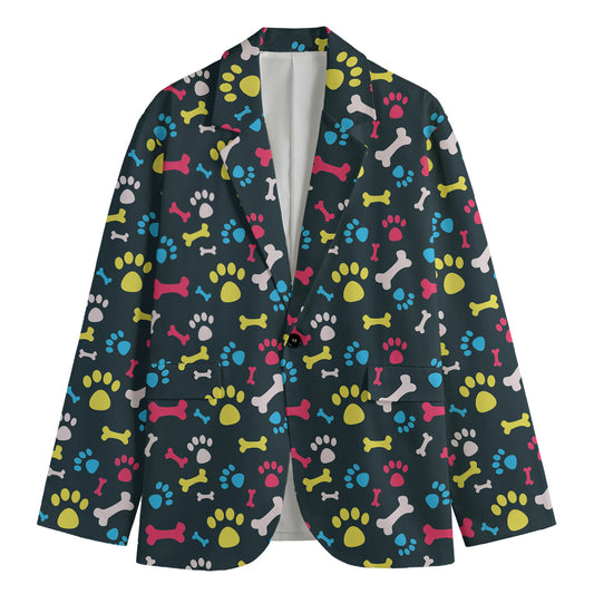 Colorful Paw And Bone Pattern Print Men's Blazer