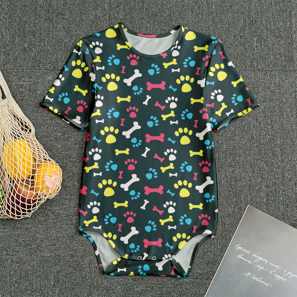 Colorful Paw And Bone Pattern Print Men's Bodysuit