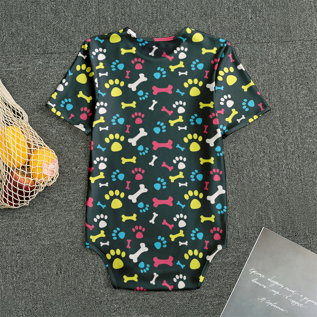 Colorful Paw And Bone Pattern Print Men's Bodysuit