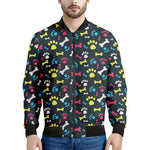 Colorful Paw And Bone Pattern Print Men's Bomber Jacket