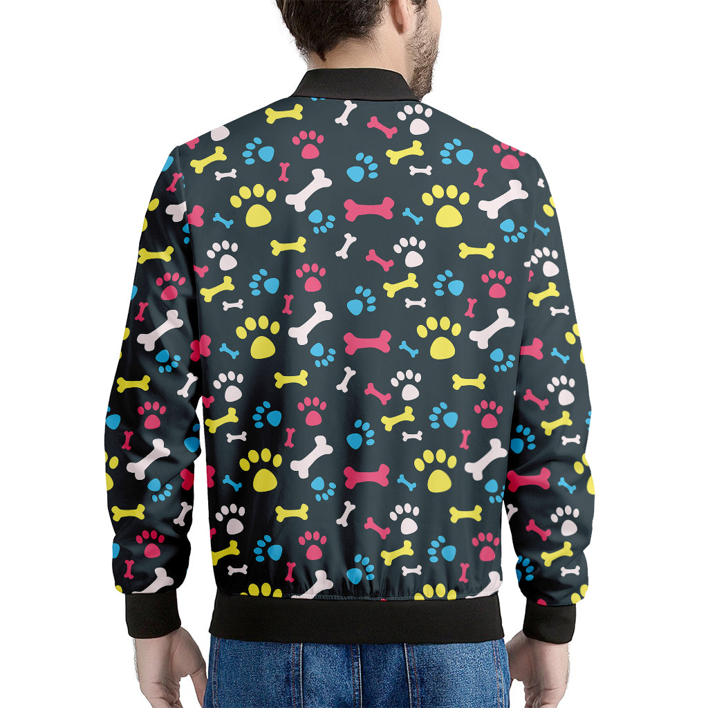 Colorful Paw And Bone Pattern Print Men's Bomber Jacket