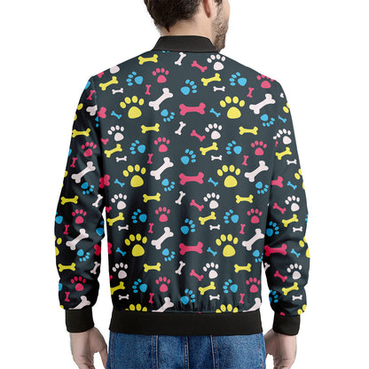 Colorful Paw And Bone Pattern Print Men's Bomber Jacket