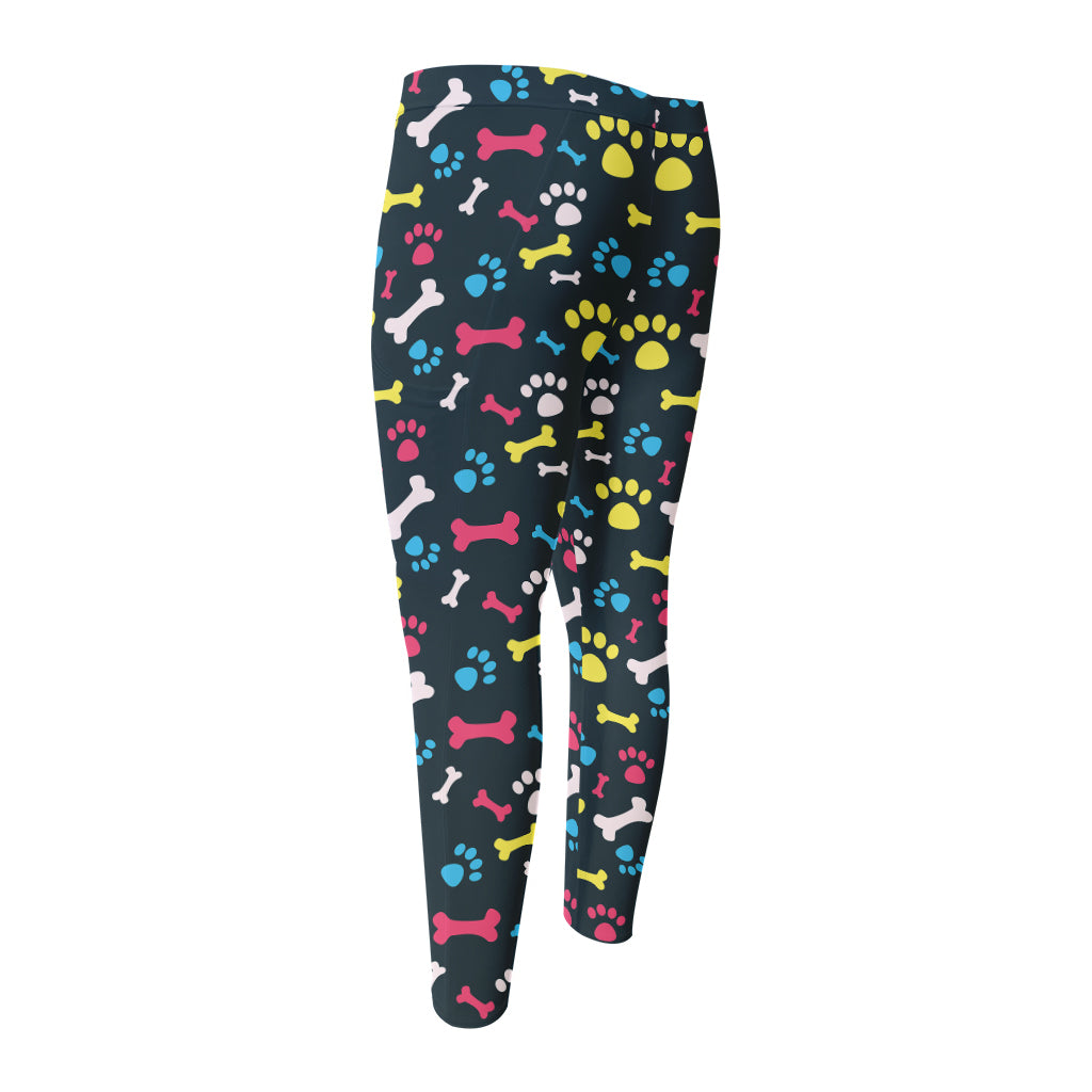 Colorful Paw And Bone Pattern Print Men's Compression Pants