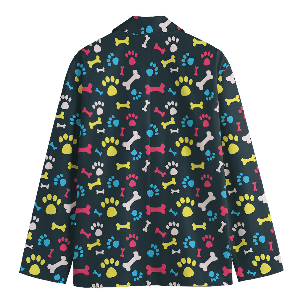Colorful Paw And Bone Pattern Print Men's Cotton Blazer