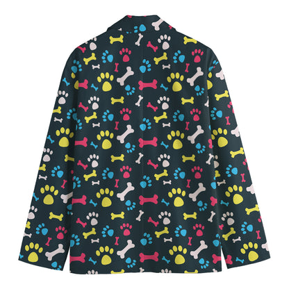Colorful Paw And Bone Pattern Print Men's Cotton Blazer