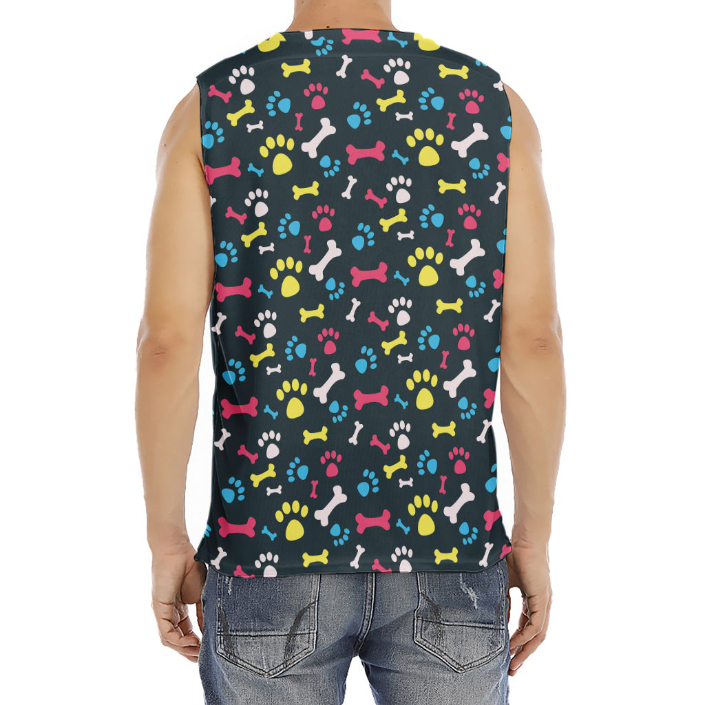 Colorful Paw And Bone Pattern Print Men's Fitness Tank Top