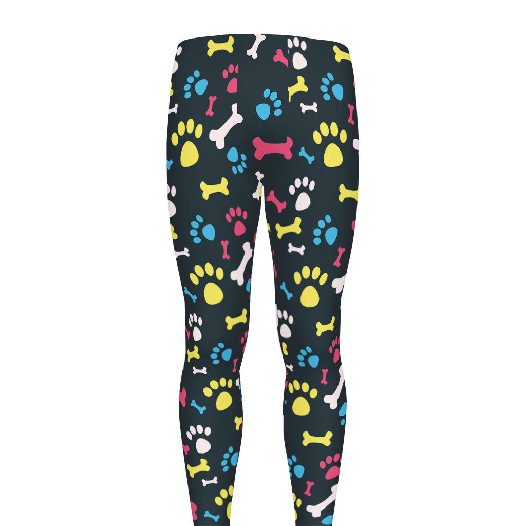 Colorful Paw And Bone Pattern Print Men's leggings