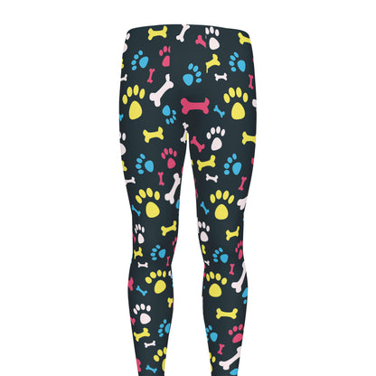 Colorful Paw And Bone Pattern Print Men's leggings