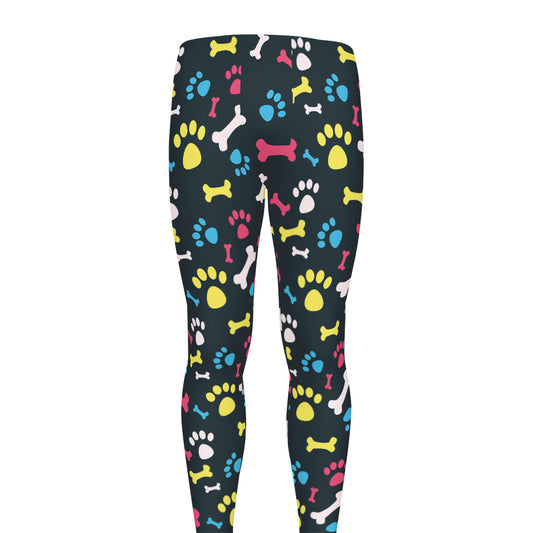 Colorful Paw And Bone Pattern Print Men's leggings