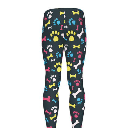 Colorful Paw And Bone Pattern Print Men's leggings