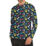 Colorful Paw And Bone Pattern Print Men's Long Sleeve Rash Guard