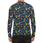 Colorful Paw And Bone Pattern Print Men's Long Sleeve Rash Guard