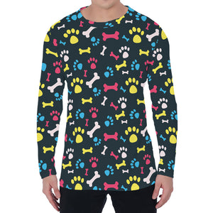 Colorful Paw And Bone Pattern Print Men's Long Sleeve T-Shirt