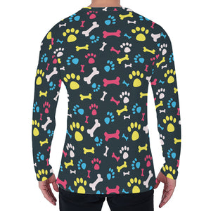 Colorful Paw And Bone Pattern Print Men's Long Sleeve T-Shirt