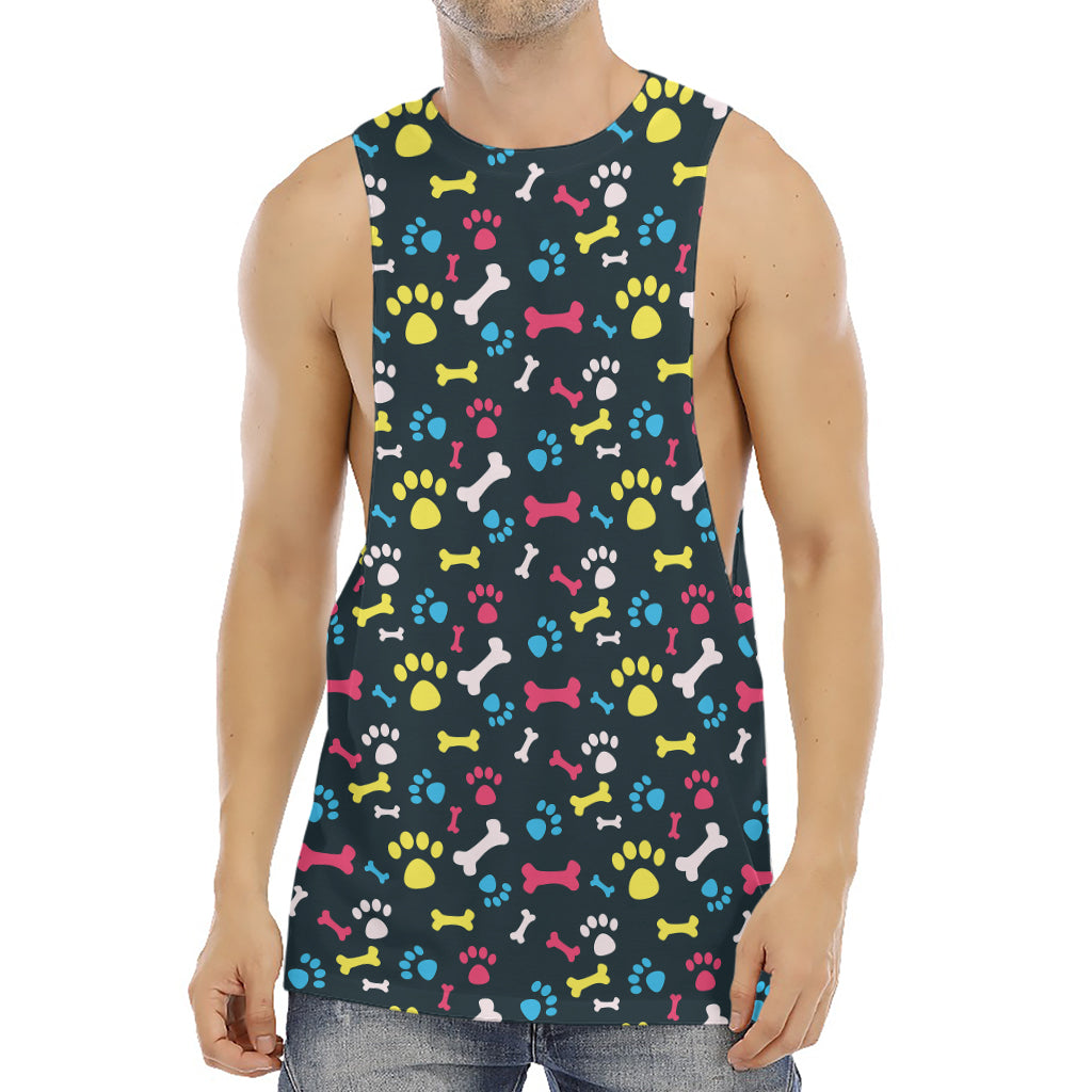 Colorful Paw And Bone Pattern Print Men's Muscle Tank Top