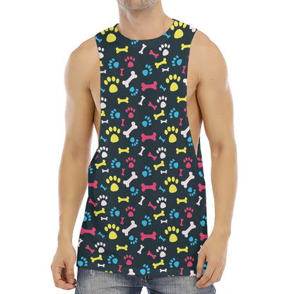 Colorful Paw And Bone Pattern Print Men's Muscle Tank Top