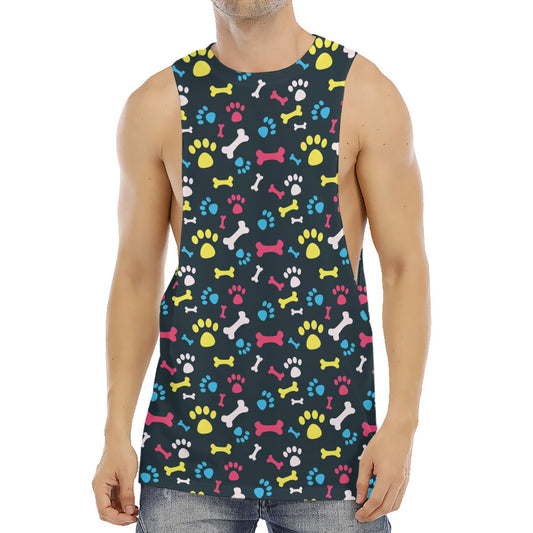 Colorful Paw And Bone Pattern Print Men's Muscle Tank Top